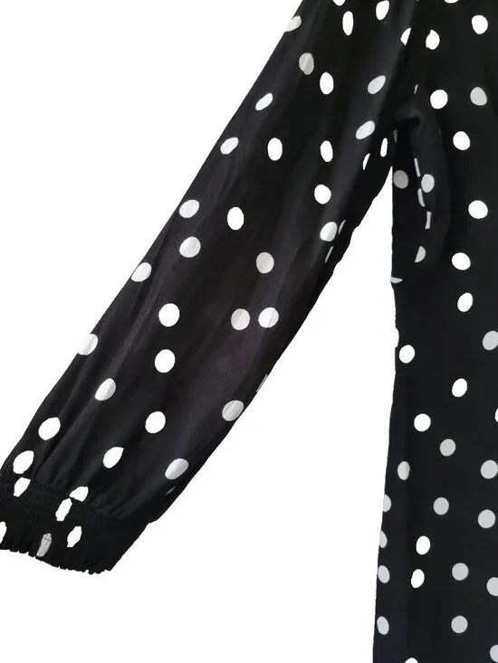 On 34th Dress B/W Polka Dots Sz 12 wrap front whimsigoth Romantic Gothic Indie - Picture 4 of 16